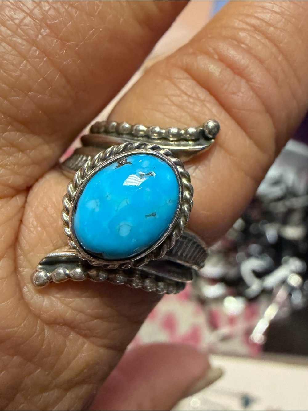 Stamped signed sterling and sleeping beauty ring